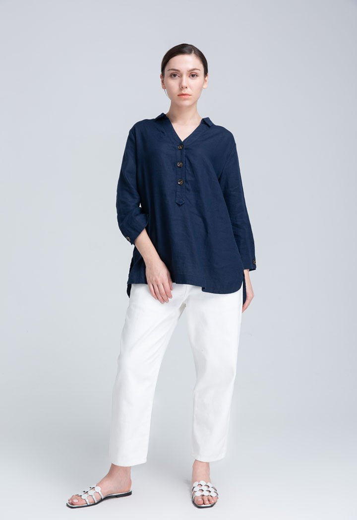 Choice Big Buttons Dropped Shoulder Blouse Navy