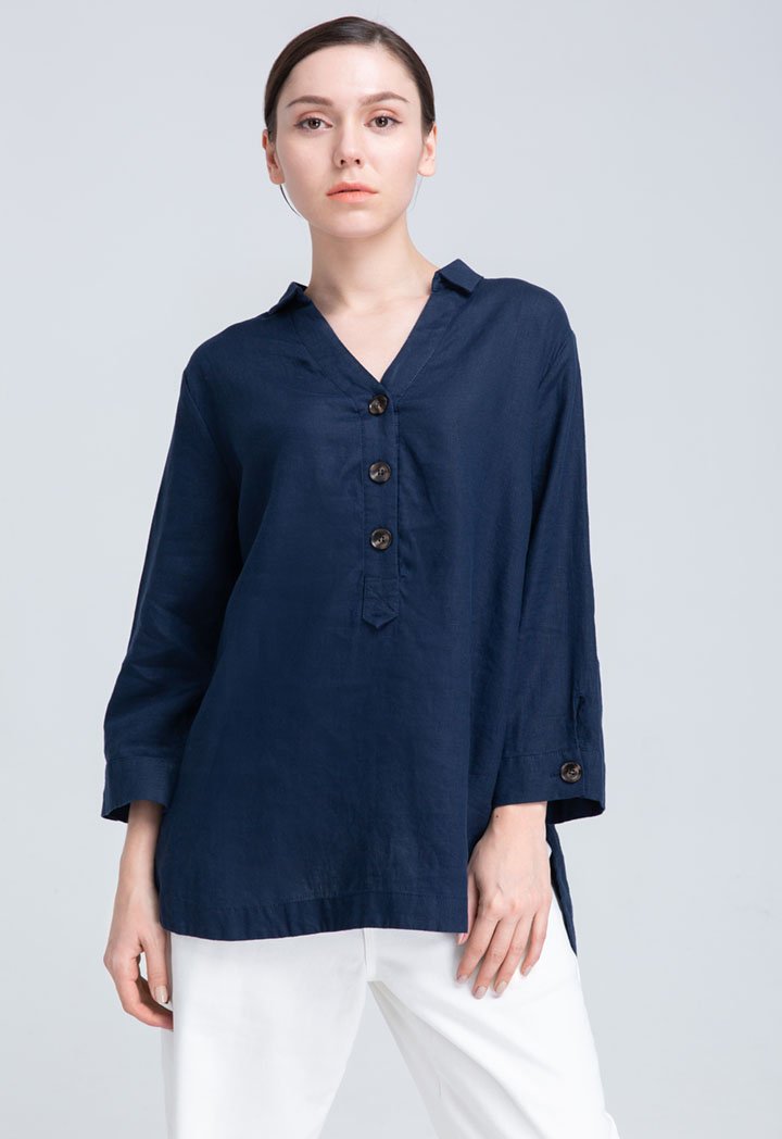 Choice Big Buttons Dropped Shoulder Blouse Navy