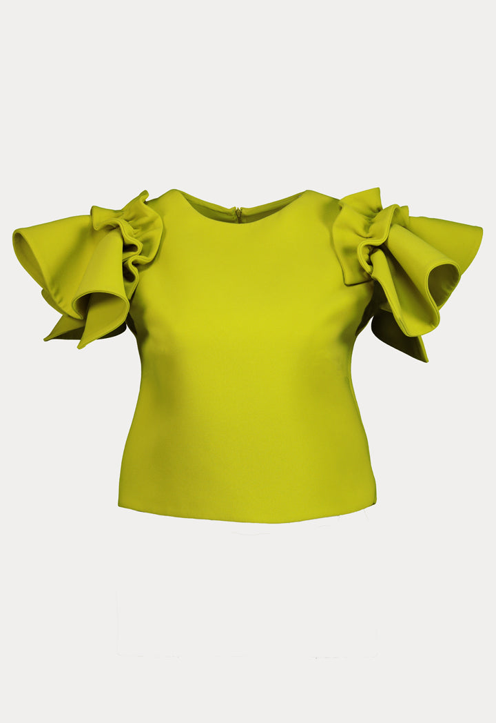 Choice Ruffled Cropped Blouse Lime