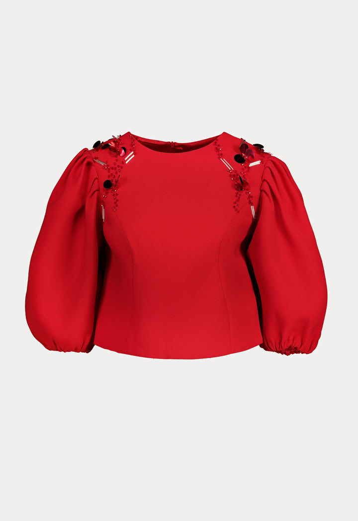 Choice Balloon Cropped Blouse Red