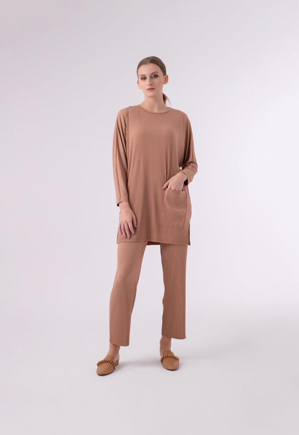 Choice Pleated Stretch Jersey Tunic Blouse Latte