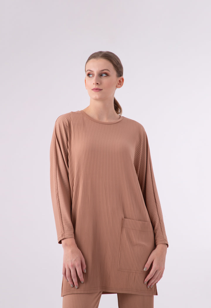 Choice Pleated Stretch Jersey Tunic Blouse Latte