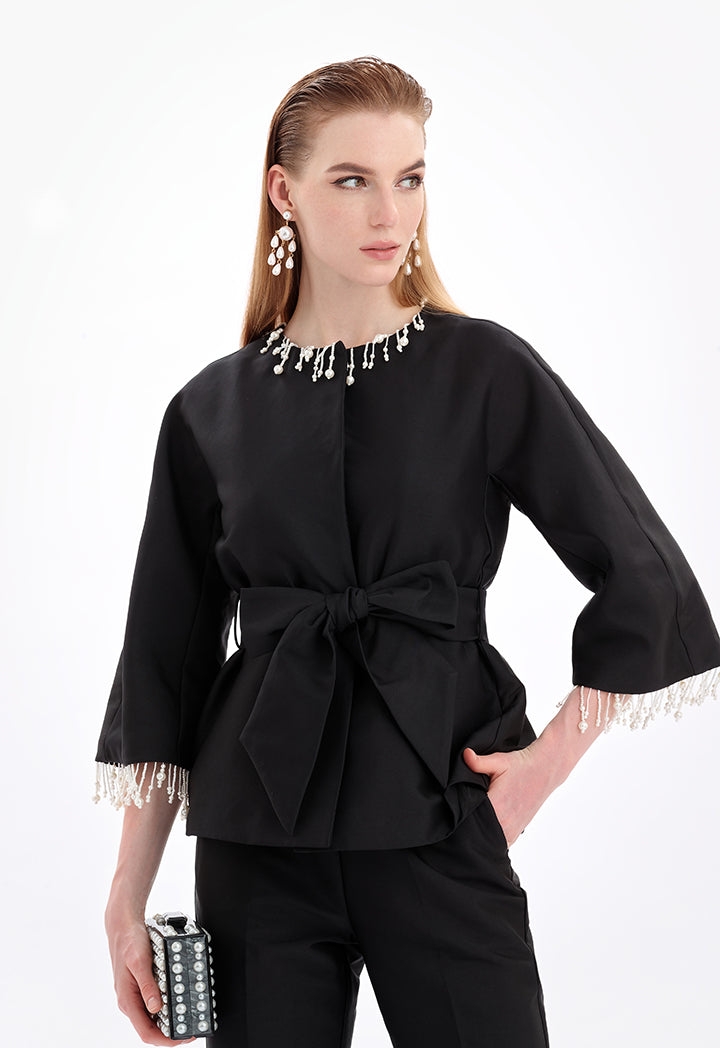 Choice Formal Evening Jacket With Pearl Detail Black