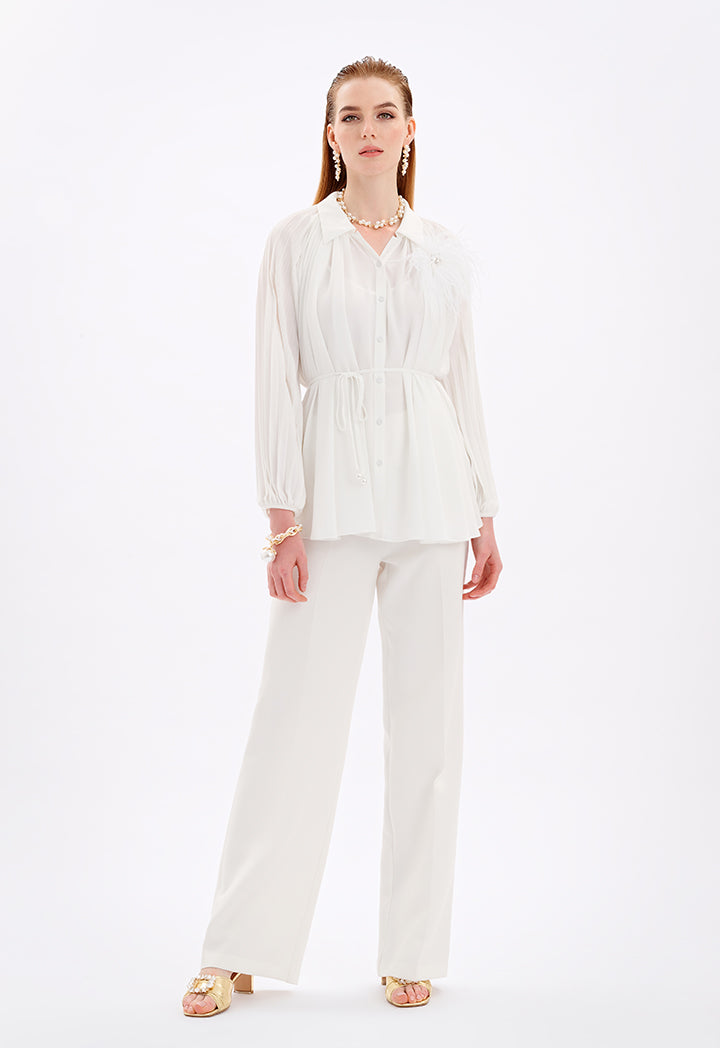 Choice Solid Shirt With Pleated Details Off White