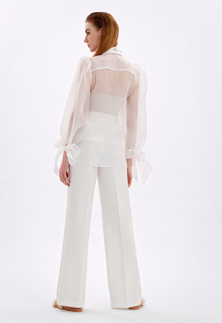 Choice Embellished Detail Organza Blouse Off White