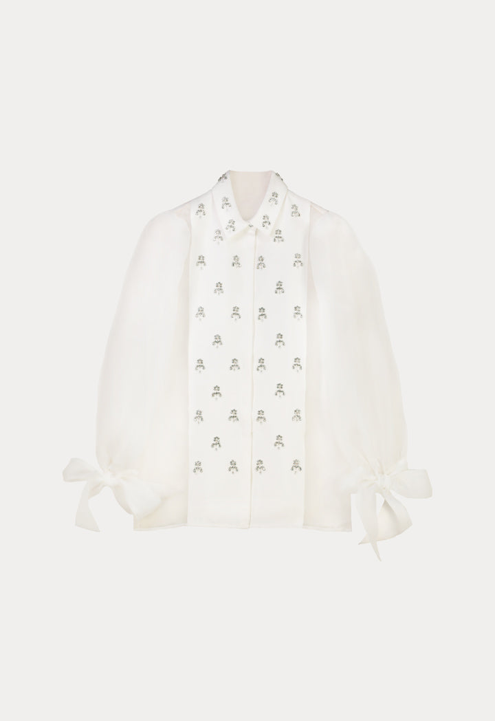 Choice Embellished Detail Organza Blouse Off White