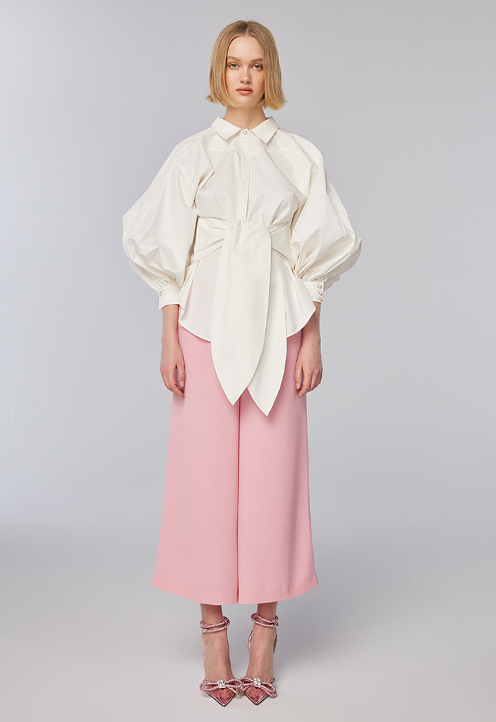 Choice Puff Sleeves Solid Blazer Offwhite