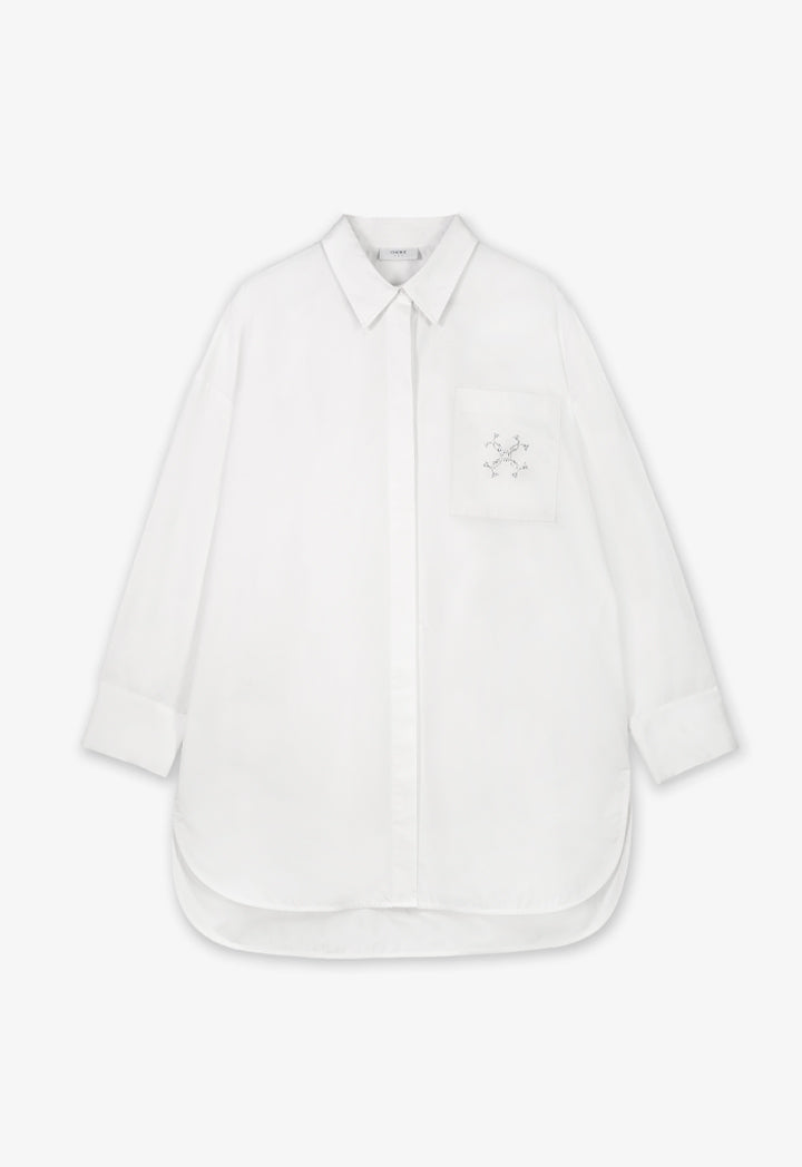 Choice Solid Crystal Embellished Monogram Shirt Off White