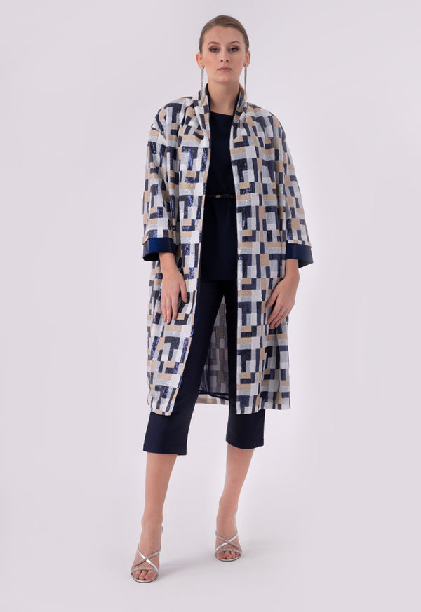 Choice Color Block Geometric Sequined Outerwear Navy