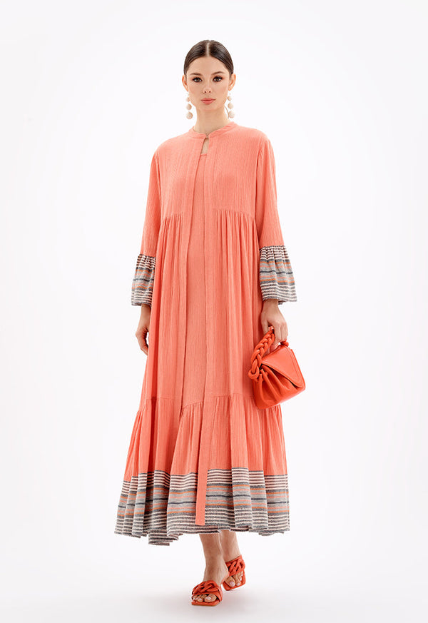 Choice Sleeved Open Front Abaya With Striped Hems-Ramadan Style Brick