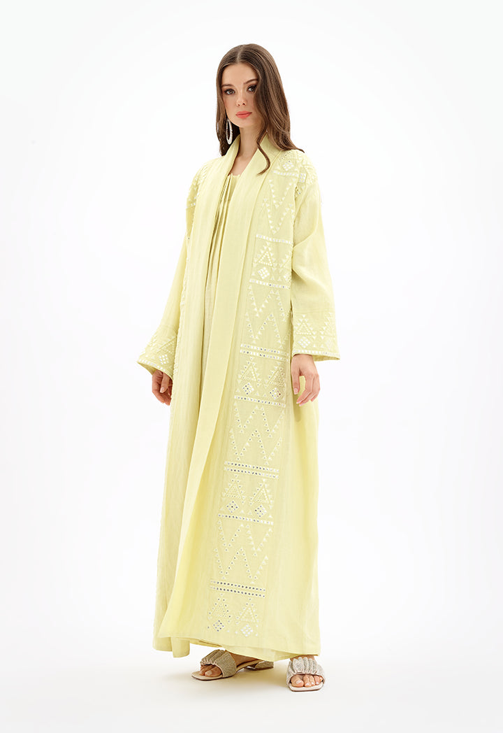 Choice Open Front Maxi Embroidered Abaya-Ramadan Style Yellow