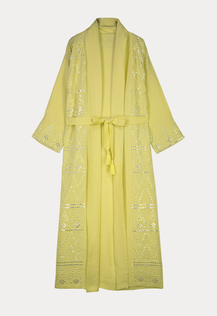 Choice Open Front Maxi Embroidered Abaya-Ramadan Style Yellow