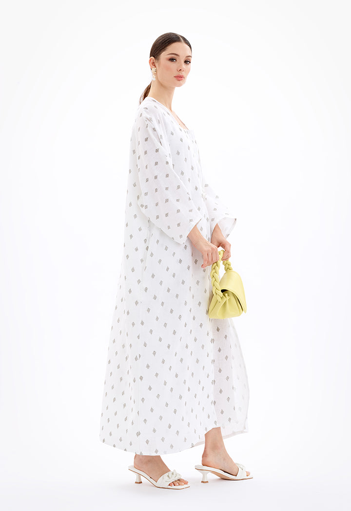Choice Maxi Open Front Printed Kimono With Chunky Belt-Ramadan Style Off White