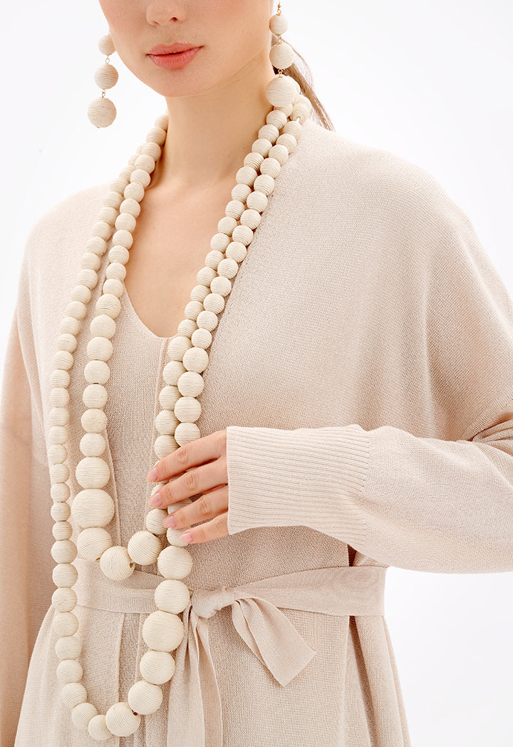 Choice Solid Open Knitted Cardigan With Belt Cream-Off White