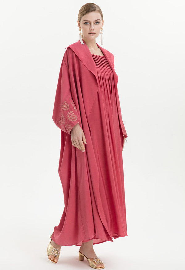 Choice Open Maxi Abaya With Sequins Details-Ramadan Style Coral Red