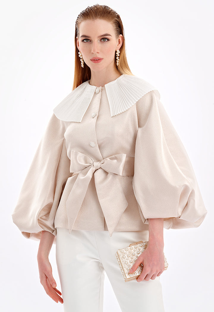 Choice Textured Pleated Collar Jacket Gold-Beige