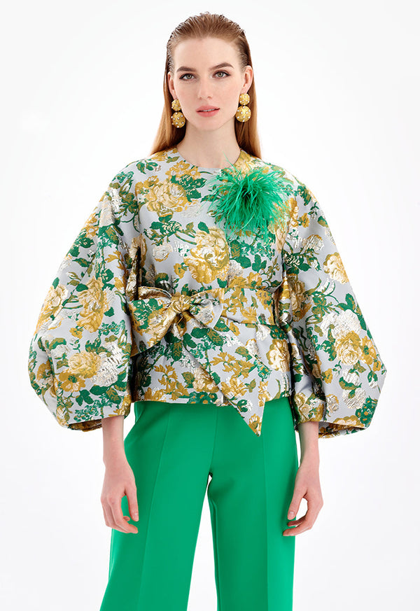 Choice Short Jacquard Textured Jacket Green