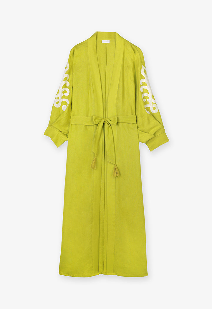 Choice Solid Kimono Sleeves Belted Abaya Lime