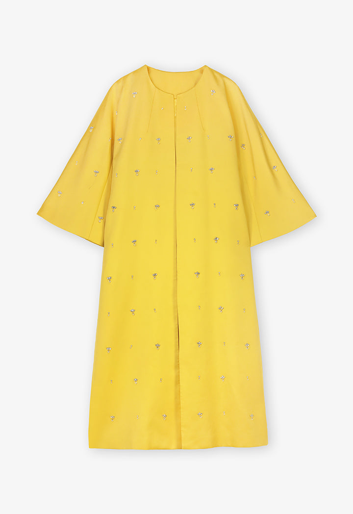Choice  Long Sleeves Embellished Rhinestone Maxi Abaya Yellow
