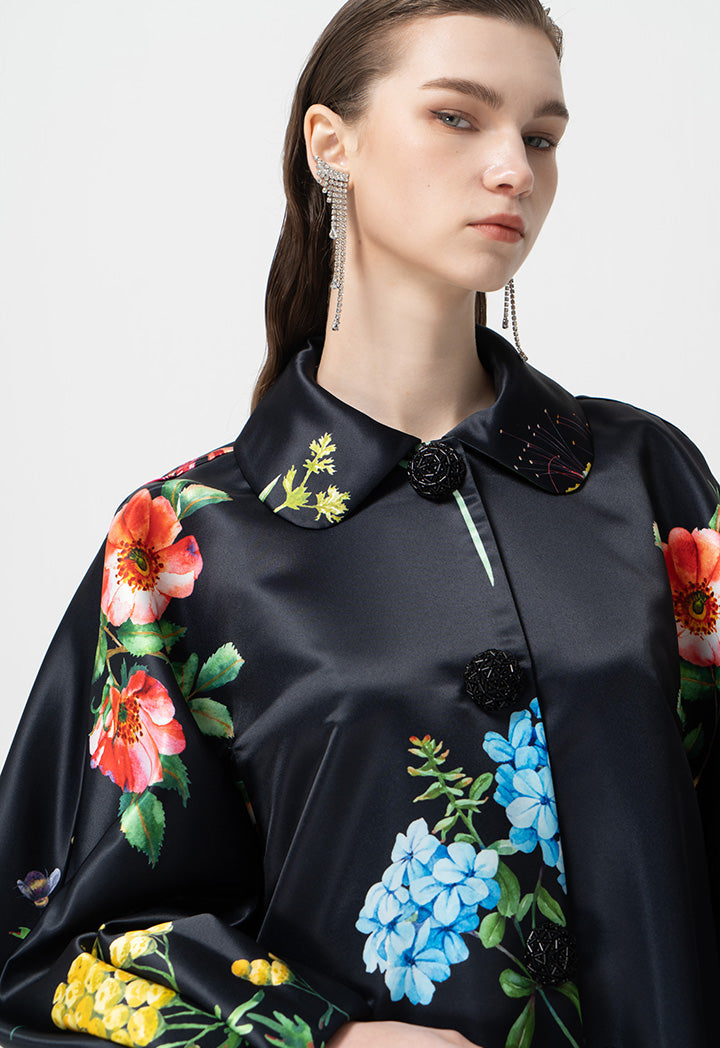 Choice Printed Floral Long Sleeves Jacket Black