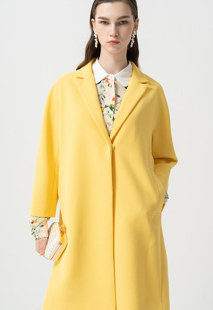 Choice Solid Long Sleeves Midi Jacket Yellow