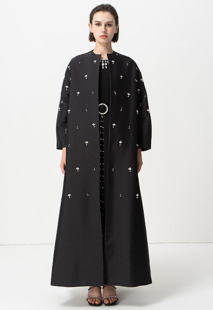 Choice Solid Outerwear With Embellished Detail Black
