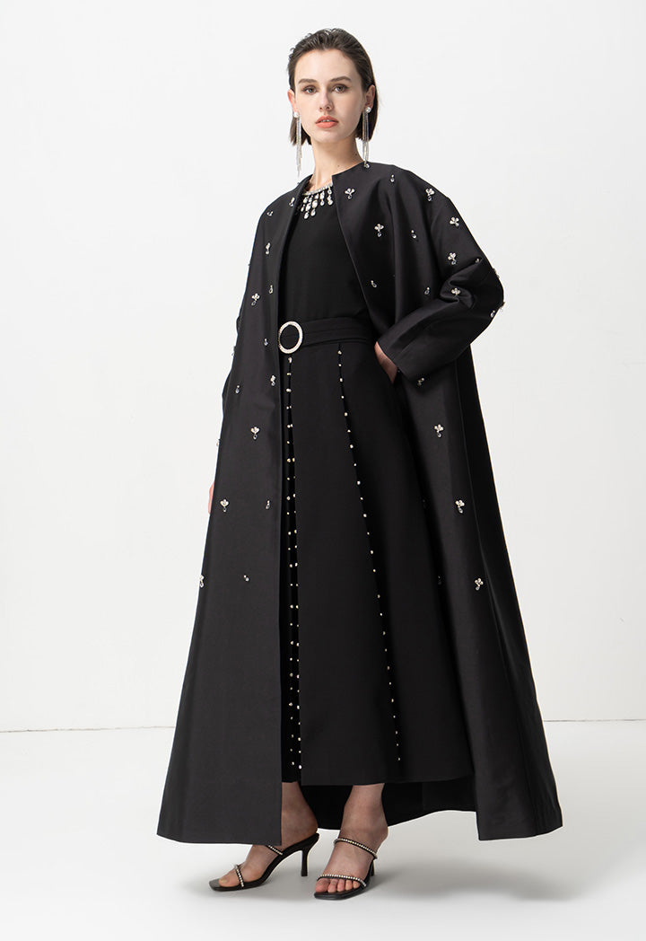 Choice Solid Outerwear With Embellished Detail Black