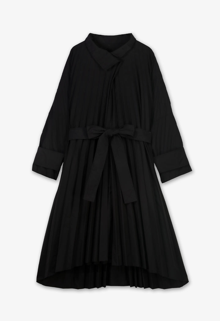 Choice Single Tone Belted Trench Coat Black