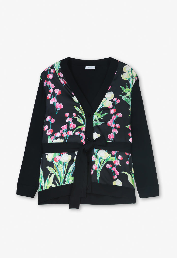 Choice Long Sleeve Floral Print Belted Cardigan Multi Color