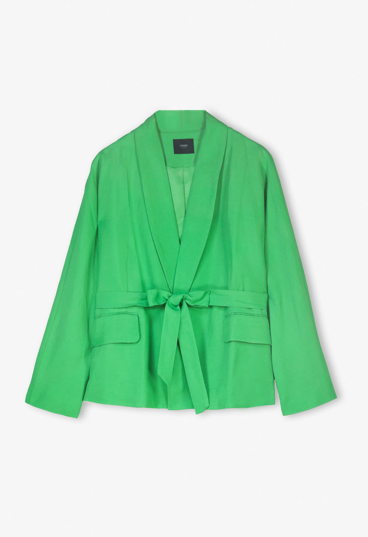 Choice Long Sleeve Belted Solid Blazer Green