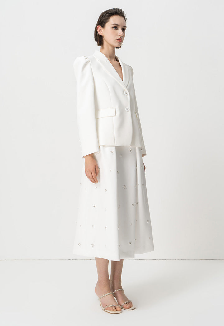 Choice Solid Long Puff Sleeves Blazer Offwhite