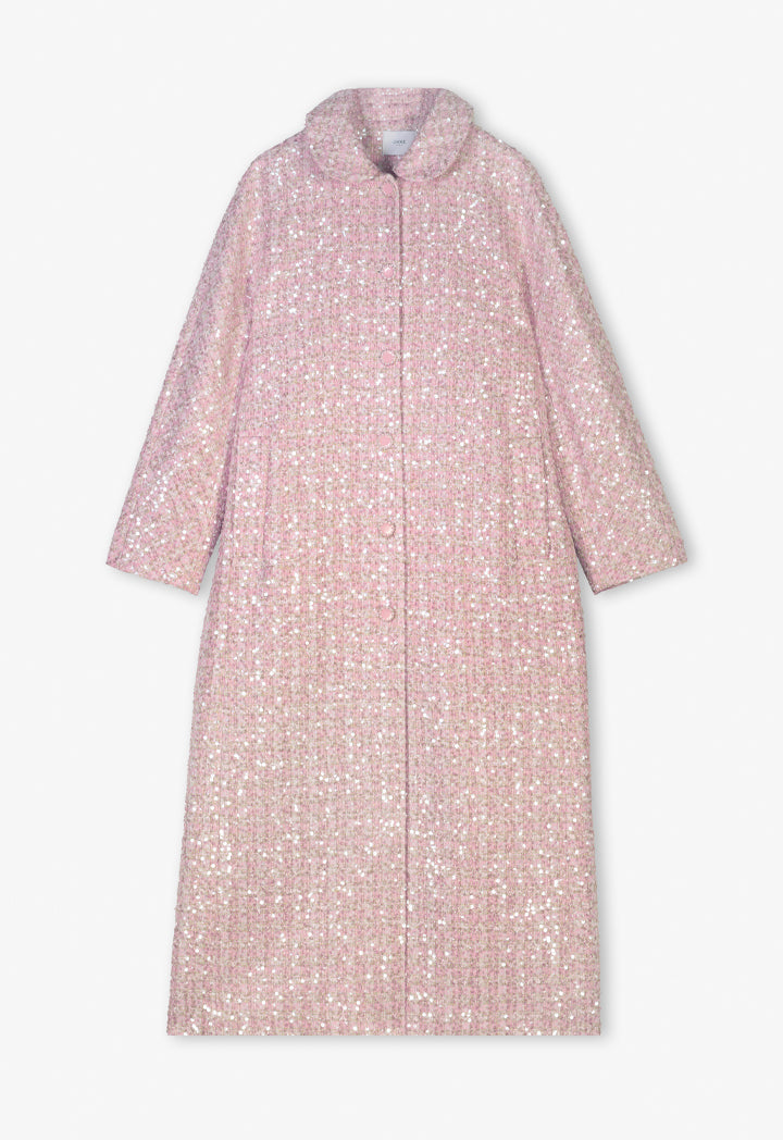 Choice Long Sleeve Sequin Tweed Coat Pink