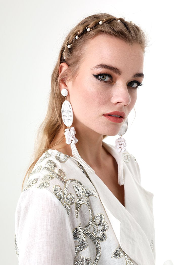Choice Cord And Seedbead Drop Earrings Offwhite - Wardrobe Fashion