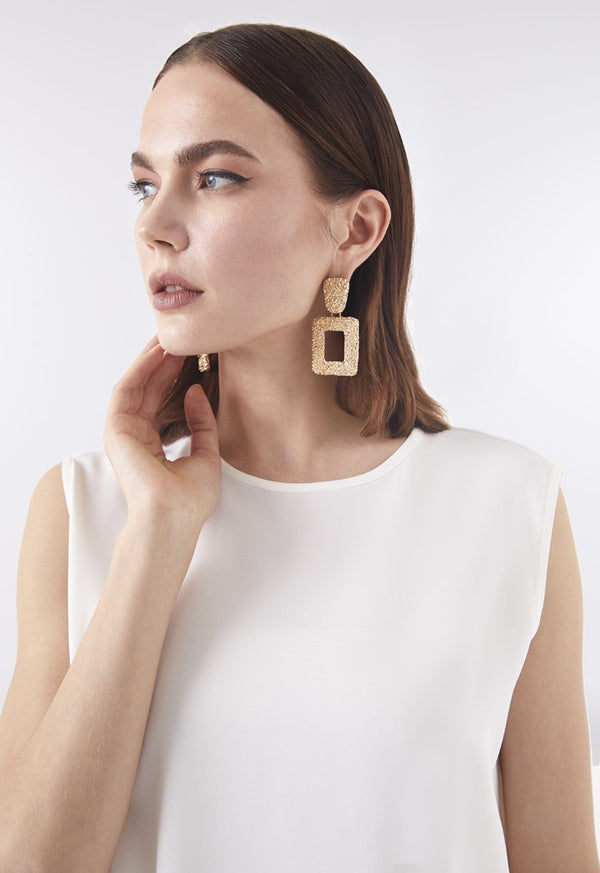 Choice Hollow Geometric Square Dangle Earrings Gold - Wardrobe Fashion