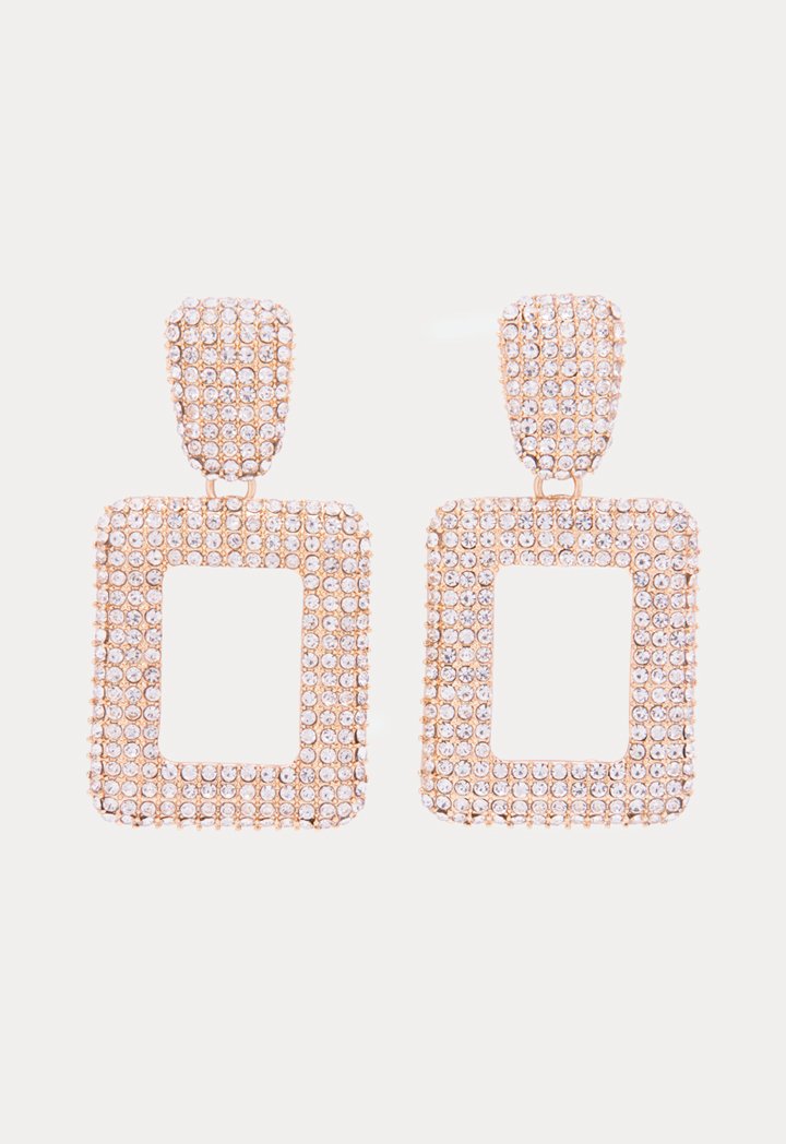 Choice Hollow Geometric Square Dangle Earrings Gold - Wardrobe Fashion