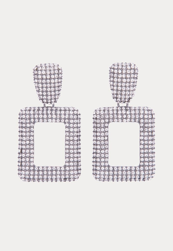 Choice Hollow Geometric Square Dangle Earrings Silver - Wardrobe Fashion