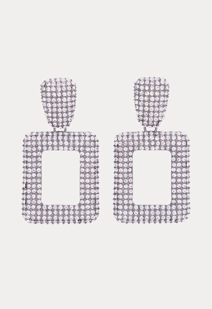 Choice Hollow Geometric Square Dangle Earrings Silver - Wardrobe Fashion