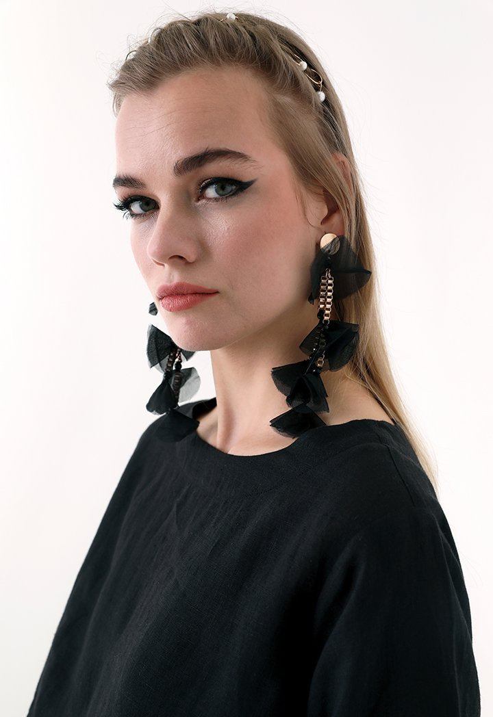 Choice Box Chain With Mesh Fabric Earrings Black - Wardrobe Fashion