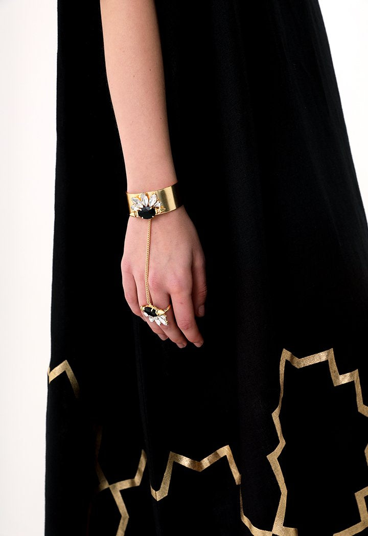 Choice Rhinestone Ring And Bracelet Set Gold - Wardrobe Fashion