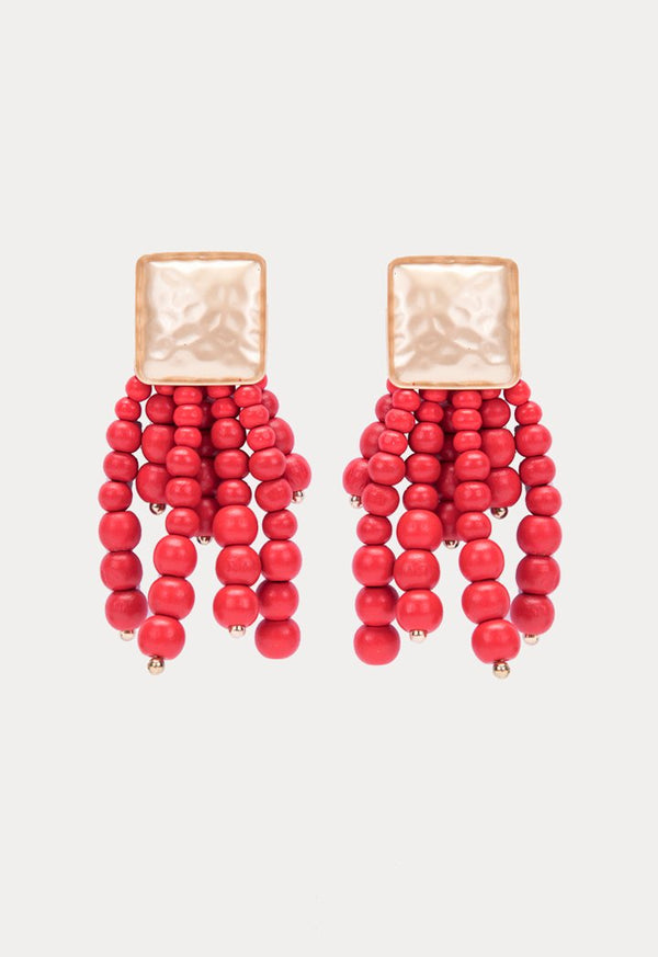 Choice Wooden Beads Drop Earrings Gold/Red - Wardrobe Fashion