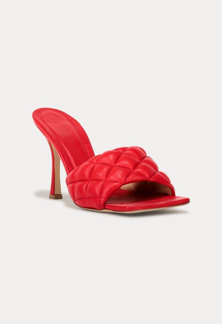 Choice Squared Toe Quilted Mules Red - Wardrobe Fashion