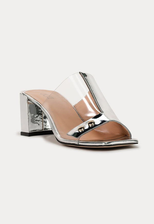 Choice Peep Toe Block Heel Slip On Sandals Silver - Wardrobe Fashion