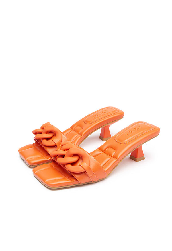 Choice Square Open Toe Chunky Link Vamp Mules Coral
