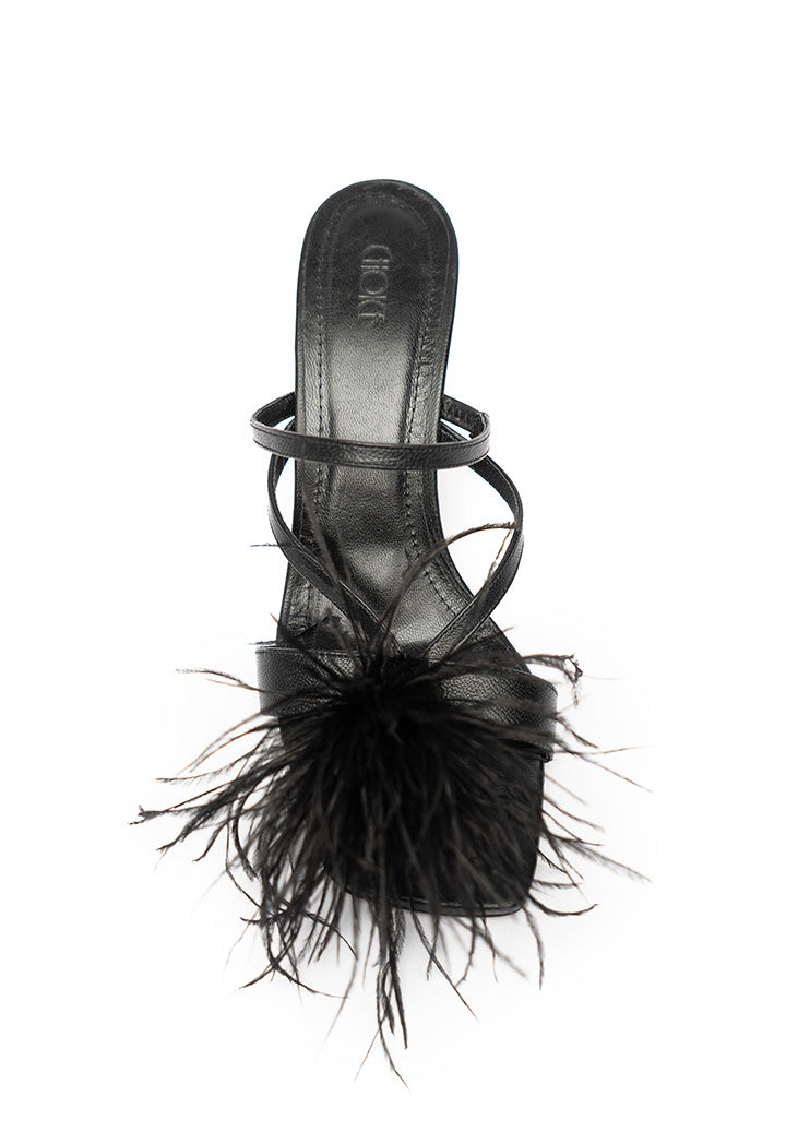 Choice Feather Dot Slides Sandals Black