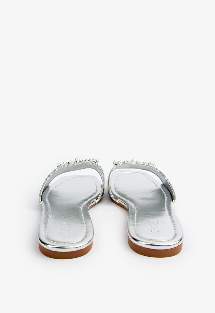 Choice Embellished Slip On Sandals Silver