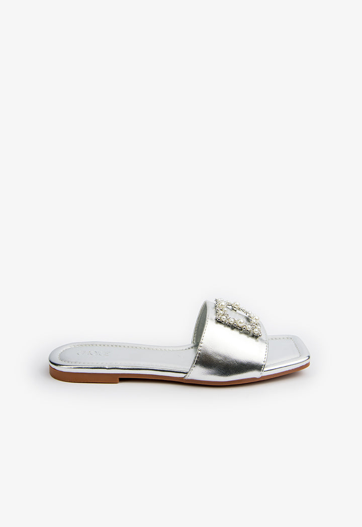 Choice Embellished Slip On Sandals Silver