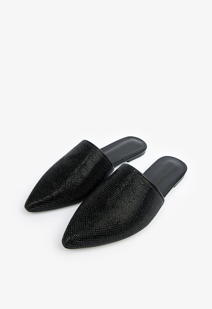 Choice Pointed Toe Flat Sparkling Mules Black