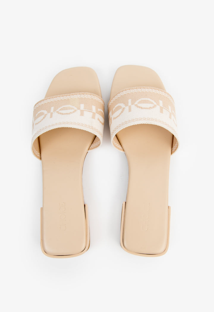 Choice Choice Branded Two-Toned Flat Slides Beige