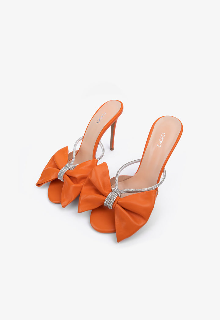 Choice Open Toe Crystal Bow Heels Orange