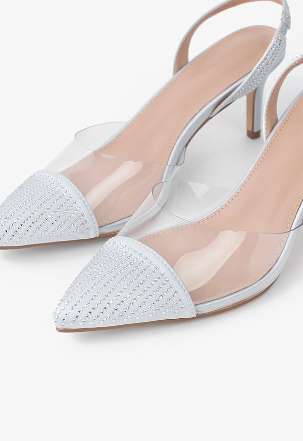 Choice Pointed Toe Sling Heels Silver